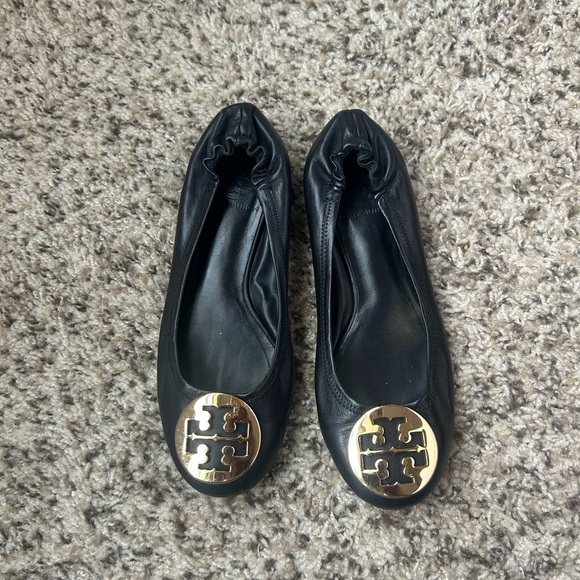 Tory Burch Shoes - Tory Burch Black Flats with Gold Logo
